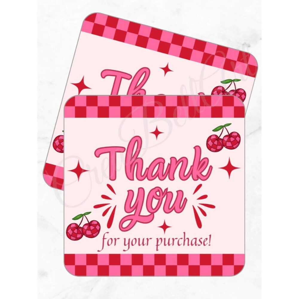 60 Pack Cherriesl Square Shaped Thank You Cards